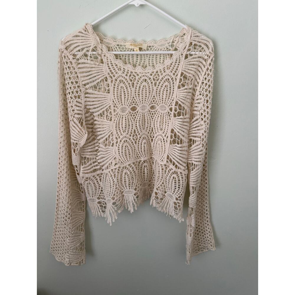 Rebellion Bohemian Chic Open Knit Seashell Sweater 100% Cotton Western Festival - Picture 2 of 8